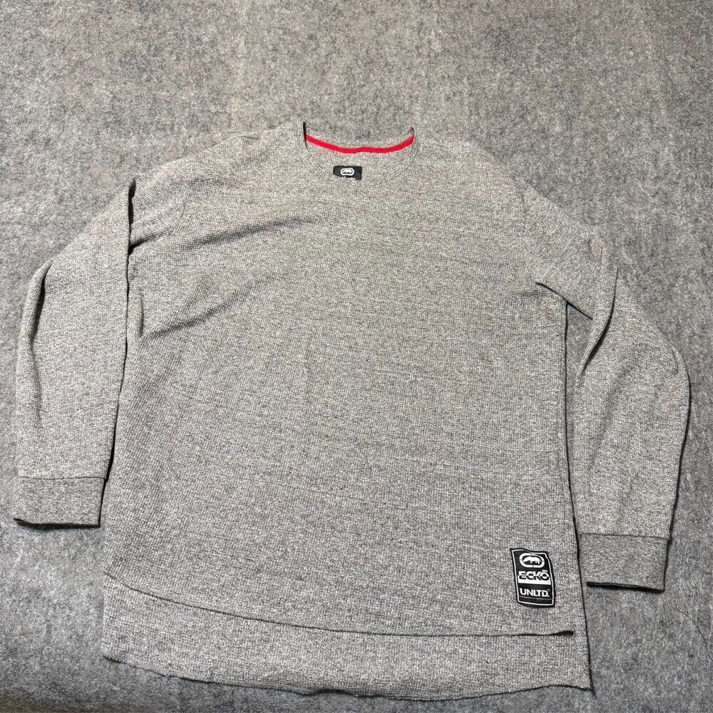 Ecko Unltd Mens T-Shirt Size 4XL Grey Waffle Knit Thermal Long Sleeve Crew Neck